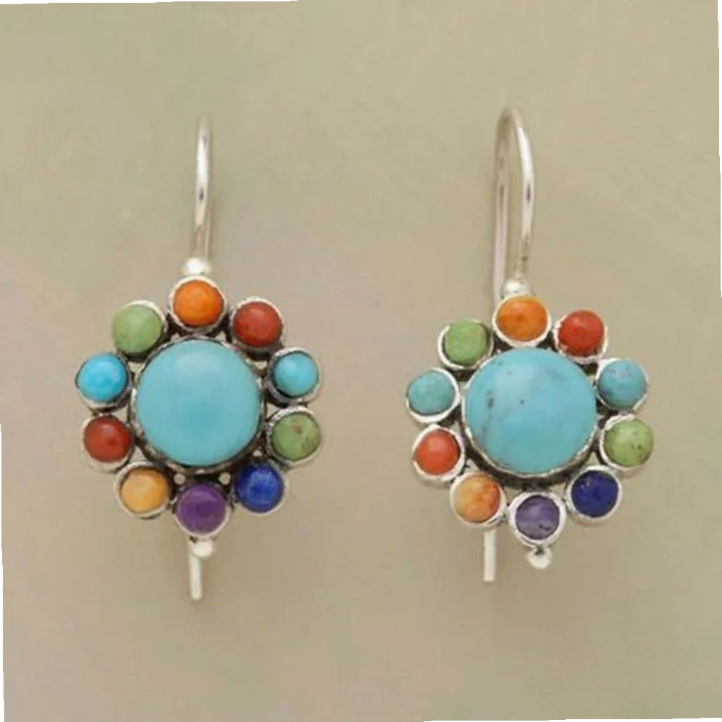 Multicolored Round Earrings in Turquoise