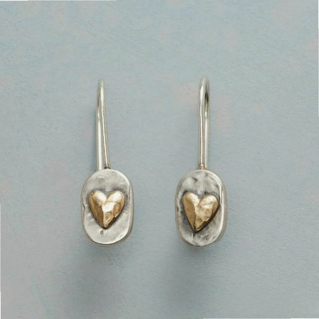 Vintage Silver Earrings with Golden Heart