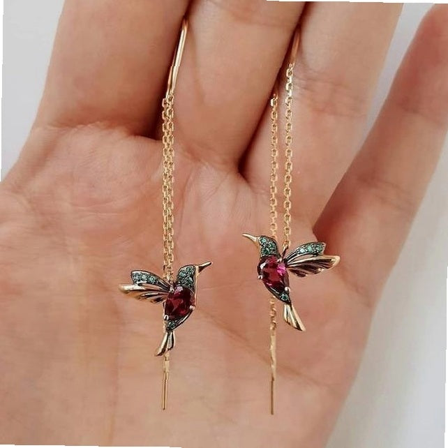 Hummingbird Earrings with Enamel and Zirconia