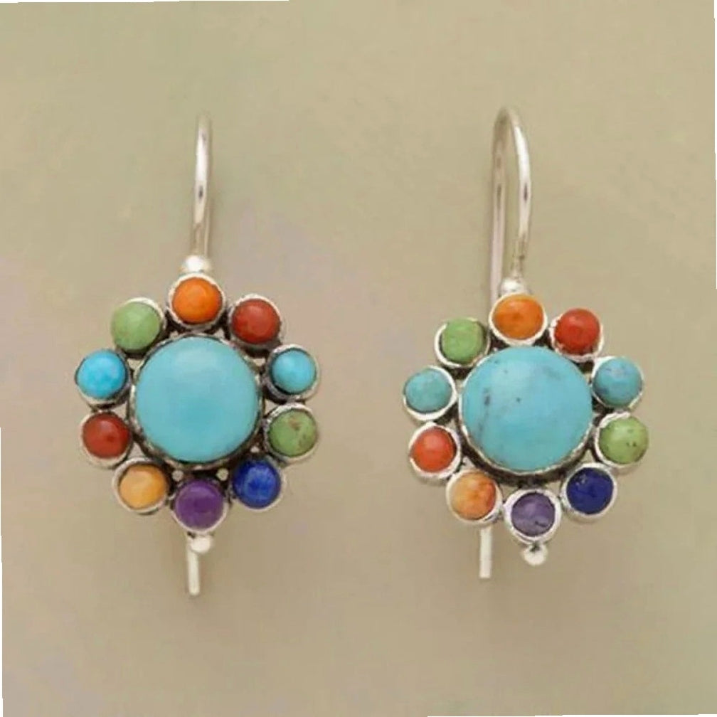Multicolored Round Earrings in Turquoise