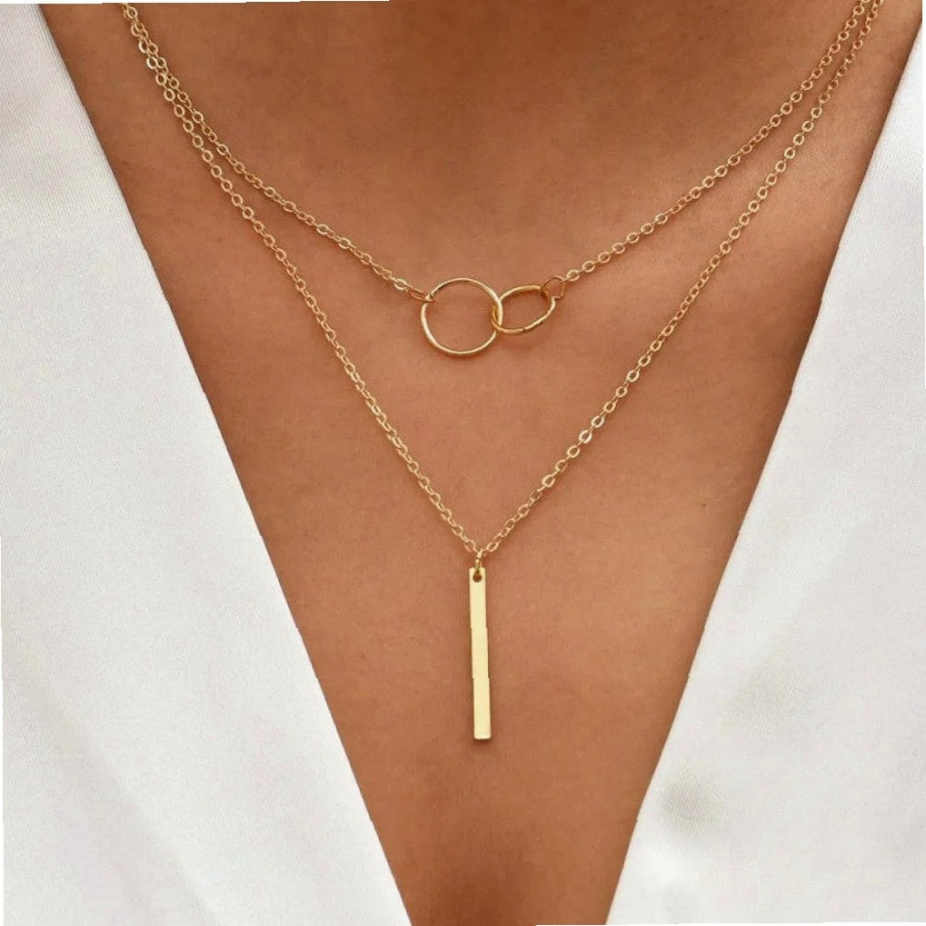 Retro Gold Double Circle Pendant Necklace